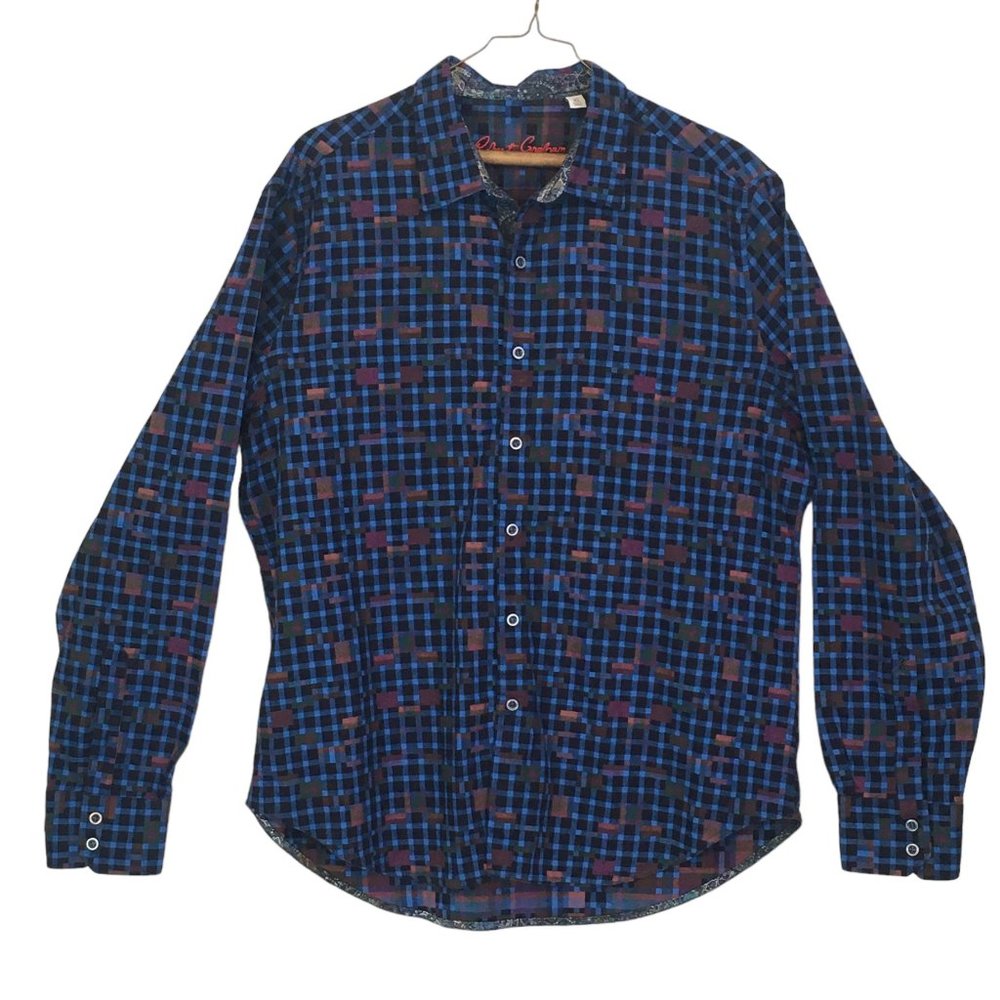 Robert Graham Mens Blue Geometric Long Sleeve Button Front Shirt XL